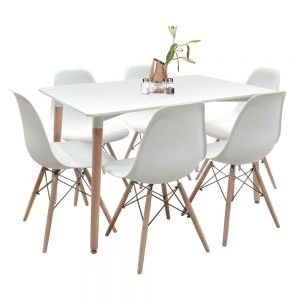 Comedor con 6 sillas Blancas Eames y Mesa Blanca Eames 